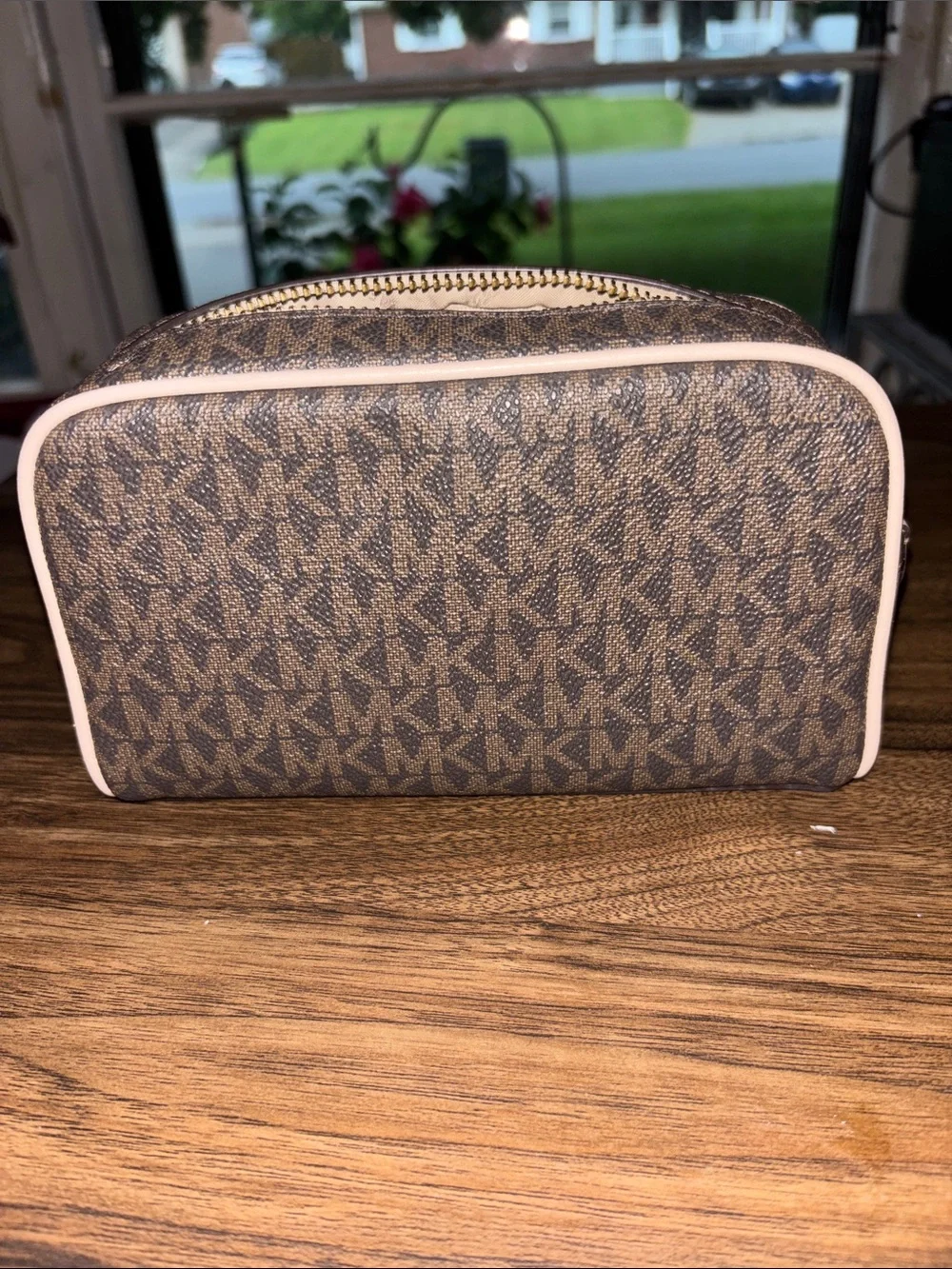 Michael Kors Brown with Pink Trim Signature Toiletry Pouch